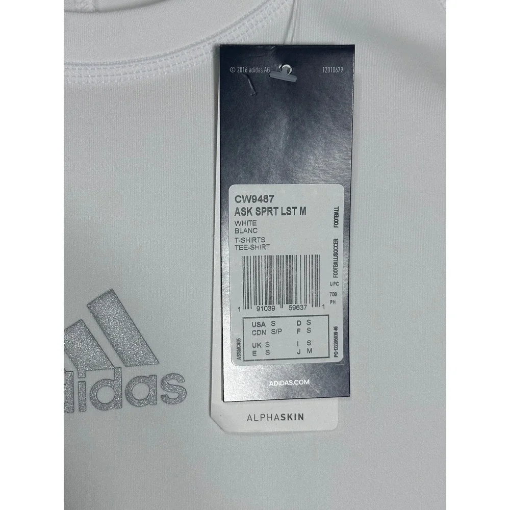 Adidas Alphaskin Techfit Compression Long Sleeve Shirt White Mens Small CW9487